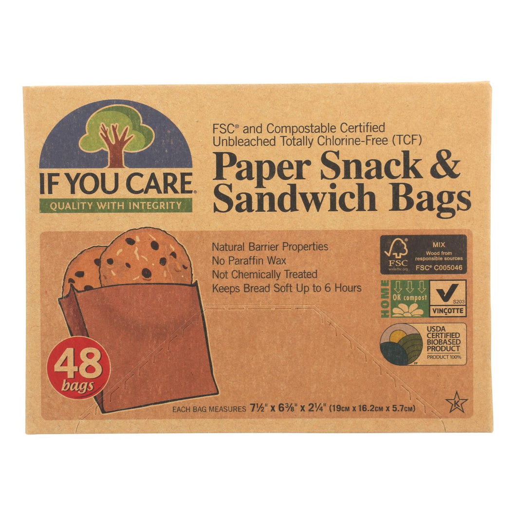 If You Care Bags - Snack And Sandwich - Paper - Unbleached - 48 Count - Case Of 12
