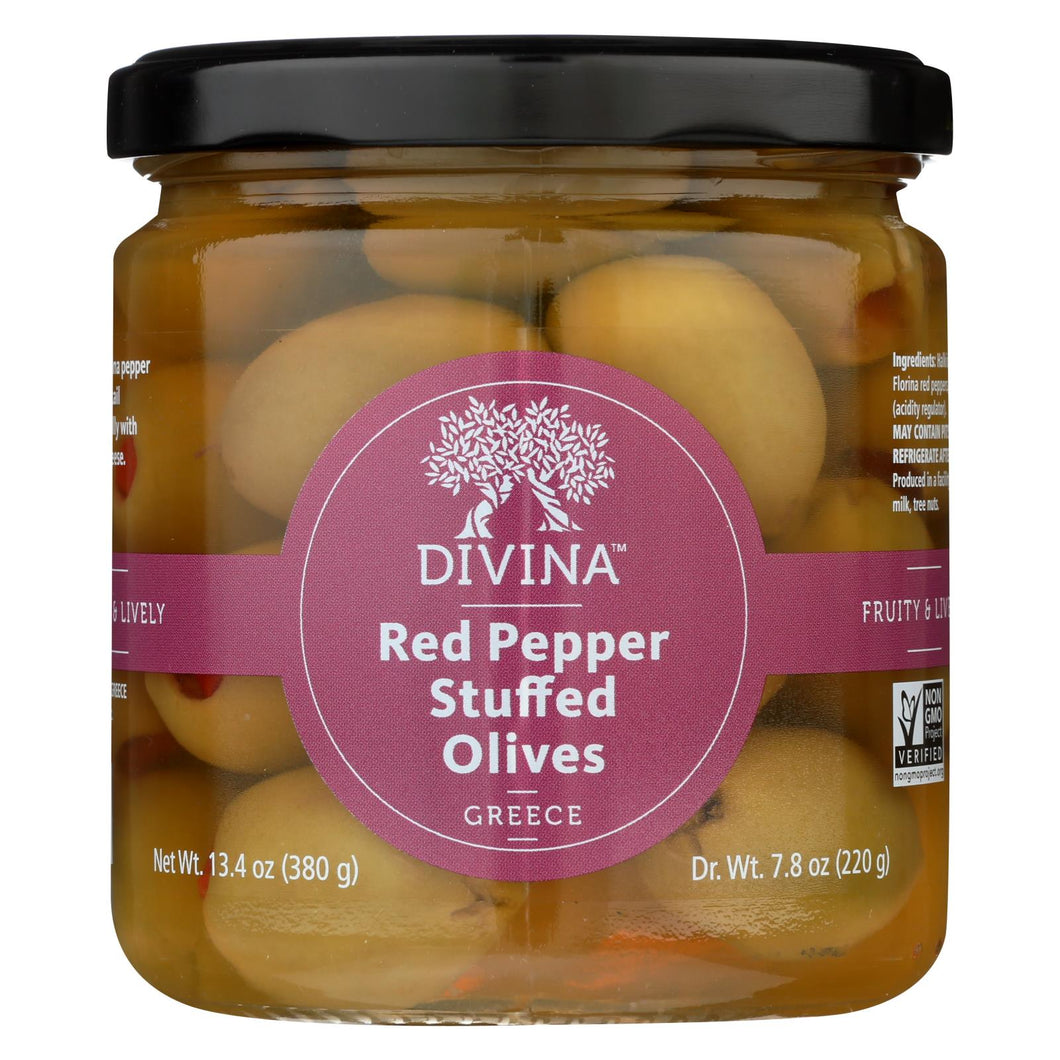 Divina - Olives Stuffed With Sweet Peppers - Case Of 6 - 7.8 Oz.