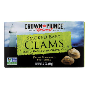 Crown Prince Clams - Smoked Baby Clams In Olive Oil - Case Of 12 - 3 Oz.