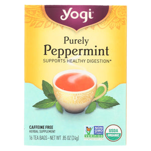 Yogi Organic Herbal Tea Caffeine Free Purely Peppermint - 16 Tea Bags - Case Of 6
