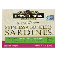 Load image into Gallery viewer, Crown Prince Skinless And Boneless Sardines In Pure Olive Oil - Case Of 12 - 3.75 Oz.