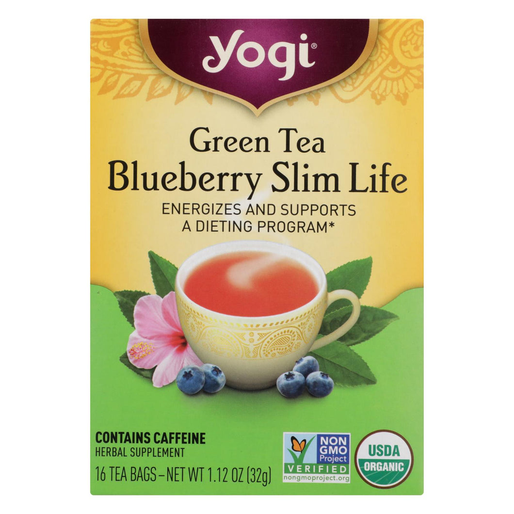 Yogi Green Slim Life Herbal Tea Blueberry - 16 Tea Bags - Case Of 6