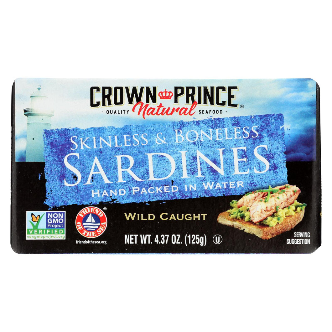 Crown Prince Skinless And Boneless Sardines In Water - Case Of 12 - 4.37 Oz.