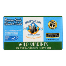 Load image into Gallery viewer, Henry And Lisa&#39;s Natural Seafood Wild Sardines In Extra Virgin Olive Oil - Case Of 12 - 4.25 Oz.