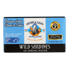 Load image into Gallery viewer, Henry And Lisa&#39;s Natural Seafood Wild Sardines In Spring Water - Case Of 12 - 4.25 Oz.
