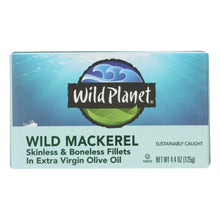 Load image into Gallery viewer, Wild Planet Wild Mackerel Fillets In Extra Virgin Olive Oil - Case Of 12 - 4.375 Oz.