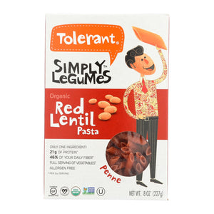 Tolerant Organic Pasta - Red Lentil Penne - Case Of 6 - 8 Oz.