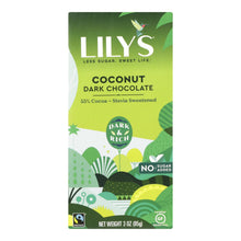 Load image into Gallery viewer, Lily&#39;s Sweets Chocolate Bar - Dark Chocolate - 55 Percent Cocoa - Coconut - 3 Oz Bars - Case Of 12