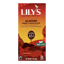 Load image into Gallery viewer, Lily&#39;s Sweets Chocolate Bar - Dark Chocolate - 55 Percent Cocoa - Almond - 3 Oz Bars - Case Of 12