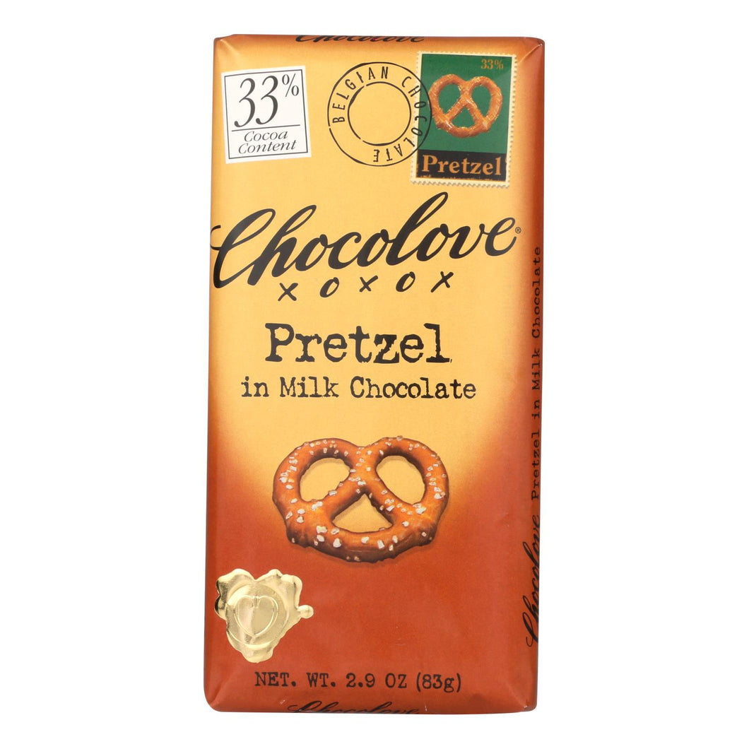 Chocolove Xoxox - Premium Chocolate Bar - Milk Chocolate - Pretzel - 2.9 Oz Bars - Case Of 12