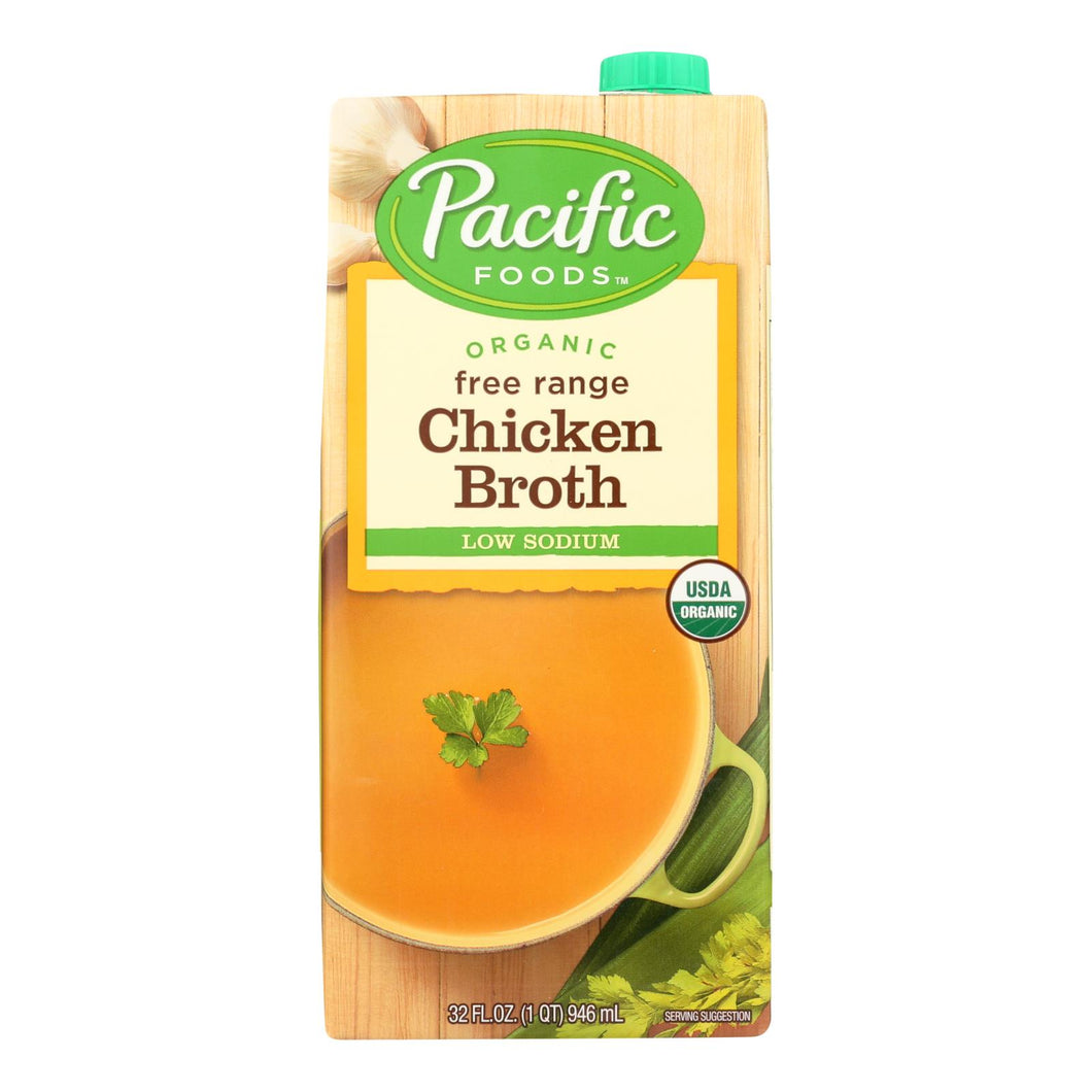 Pacific Natural Foods Free Range Chicken Broth - Low Sodium - Case Of 12 - 32 Fl Oz.