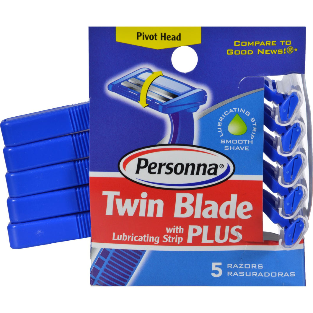 Personna Disposable Razors With Lubricating Strip - Twin Blade Plus - 5 Pack