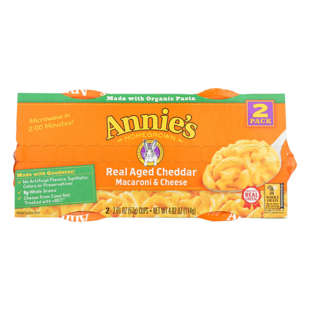 Annie's Homegrown Real Aged Cheddar Macaroni And Cheese Microcaps - Case Of 6 - 4.02 Oz.