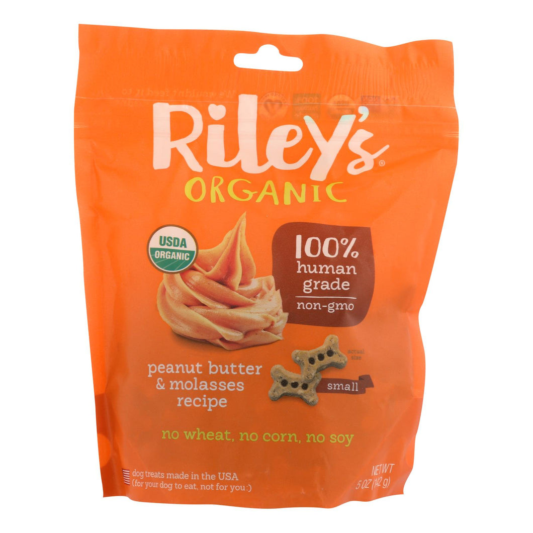 Riley's Organics Organic Dog Treats, Peanut Butter & Molasses Recipe, Small  - Case Of 6 - 5 Oz