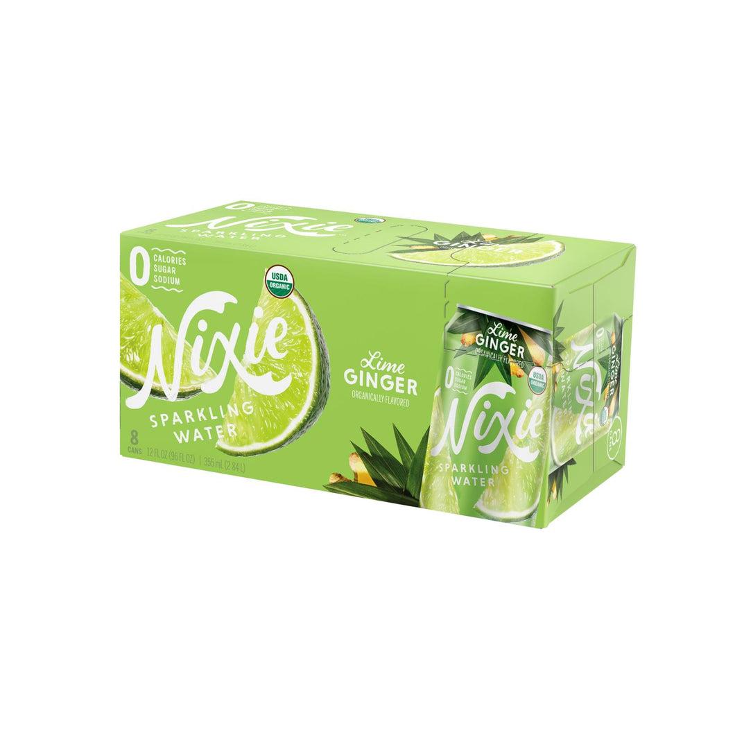 Nixie Sparkling Water - Sparkling Water Lime Ginger - Case Of 3 - 8-12 Fz