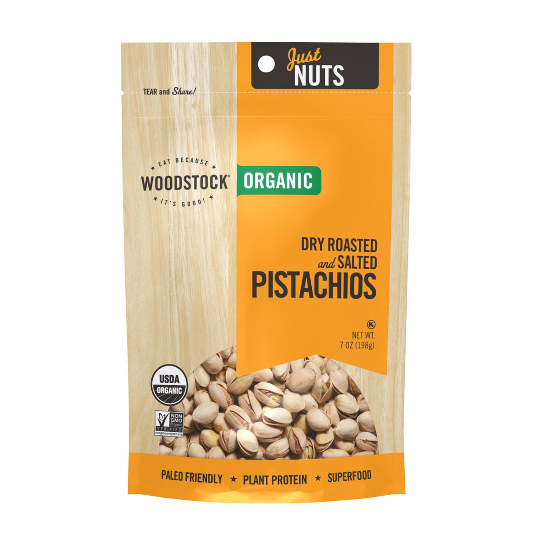 Woodstock Organic Pistachios, Dry Roasted And Salted - Case Of 8 - 7 Oz