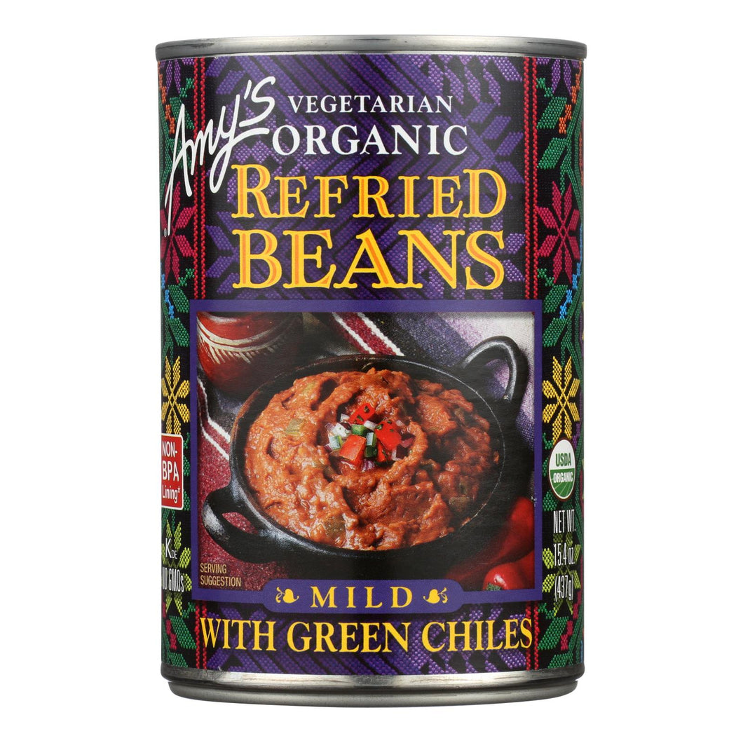 Amy's - Organic Refried Beans With Green Chiles - Case Of 12 - 15.4 Oz.